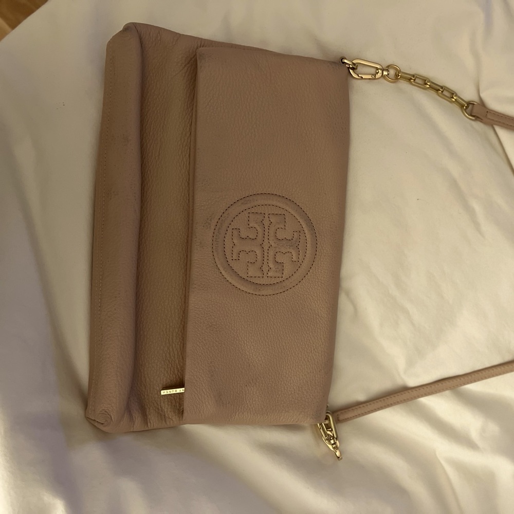Tory Burch cross body leather bag- nude